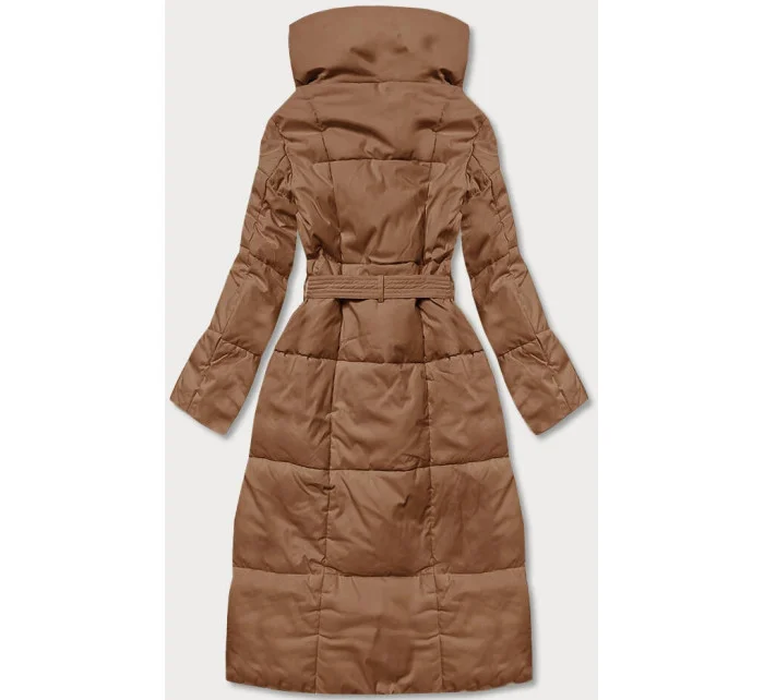 Tmavě béžový dámský zimní kabát s páskem model 21246821 - LHD