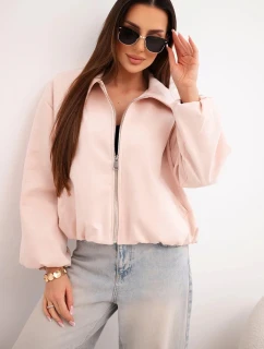 Dámska bunda so zipsom a balónovými rukávmi púdrovo ružová