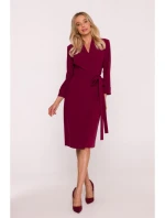 S415 Košeľové šaty viazané v páse - bordové