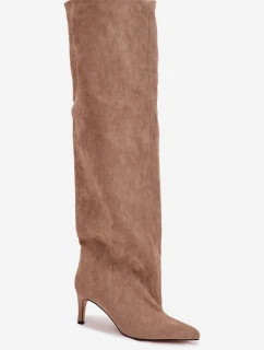 Dámske čižmy na podpätku, slip-on Mavilla - béžové