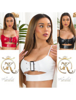 Sexy Koucla faux leather Crop Top with buckle