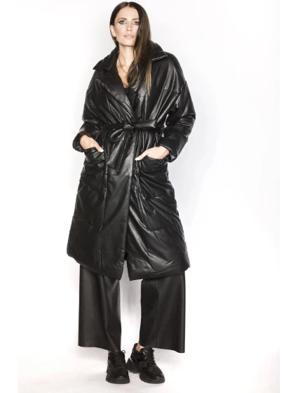 Černá oversize bunda z ekologické kůže model 17695037 - Ann Gissy