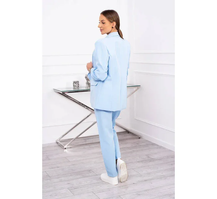 Elegantná súprava saka a nohavíc v modrej farbe