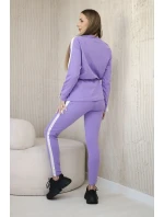 Dámska bavlnená súprava s pruhmi a sťahovacím lemom fialová Dámska bavlnená súprava s pruhmi a sťahovacím lemom fialová