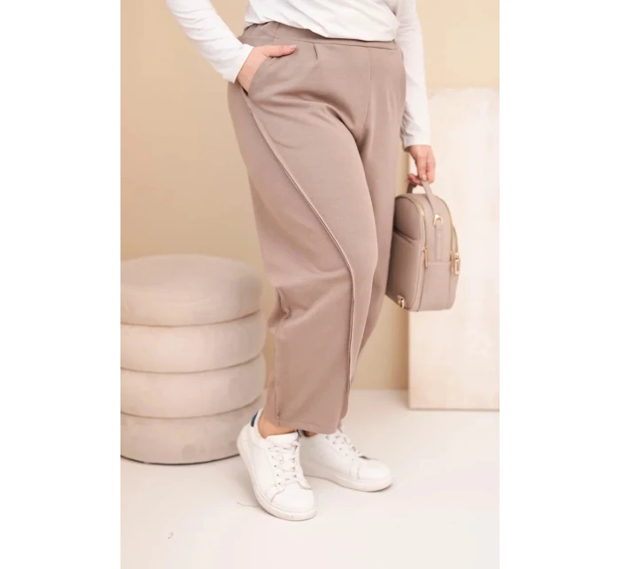 Dámské bavlněné kalhoty Plus Size volného střihu s vysokým pasem fango Dámské bavlněné kalhoty Plus Size volného střihu s vysokým pasem fango