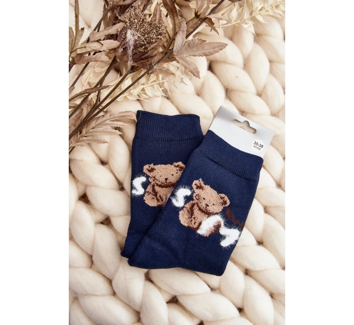 Teplé Bavlněné Ponožky S Medvídkem Modré