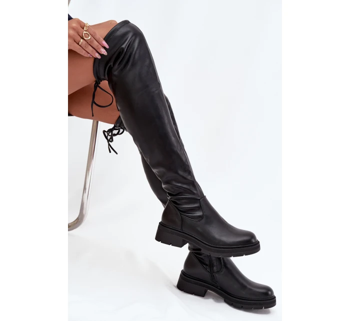 Dámské kozačky nad koleno s šněrováním černé model 21712218 - Boto Dámské kozačky nad koleno s šněrováním černé model 21712218 - Boto
