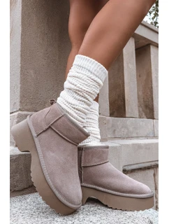 Śniegowce Damskie Z Naturalnego Zamszu Ocieplane Futerkiem Khaki Milora