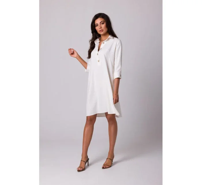 B257 Rozšírené košeľové šaty - krémové B257 Rozšírené košeľové šaty - krémové