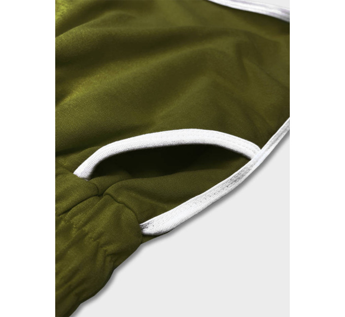 Dámske šortky v khaki farbe s kontrastnou lemovkou (8K208-29)