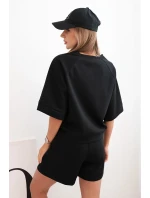 Dámsky maslový set s blúzkou s krátkym rukávom a šortkami s gumičkou čierny