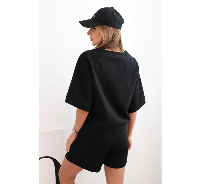 Dámsky maslový set s blúzkou s krátkym rukávom a šortkami s gumičkou čierny