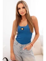 Dámsky prúžkovaný top na ramienka s ozdobnou aplikáciou džínsov modrý Dámsky prúžkovaný top na ramienka s ozdobnou aplikáciou džínsov modrý