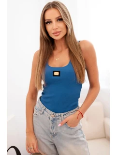 Dámsky prúžkovaný top na ramienka s ozdobnou aplikáciou džínsov modrý