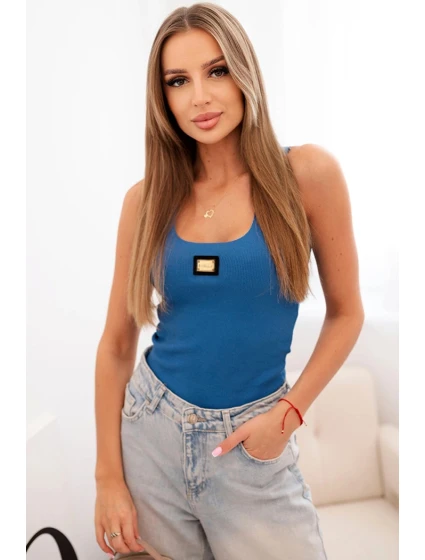 Dámsky prúžkovaný top na ramienka s ozdobnou aplikáciou džínsov modrý Dámsky prúžkovaný top na ramienka s ozdobnou aplikáciou džínsov modrý