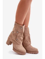 Zdobené Boty S Svrškem Na Podpatku Béžové model 21679294 - Boto