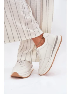 Skórzane Sneakersy Damskie Na Platformie Big Star RR274A333 Białe