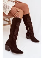 Semišové Kožené Kozačky Kovářky Na Podpatku Zazoo 3152 Čokoládové