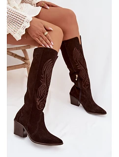 Semišové Kožené Kozačky Kovářky Na Podpatku Zazoo 3152 Čokoládové