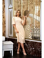 Dámske šaty s nafúknutými rukávmi S400 v krémovej farbe – Stylove