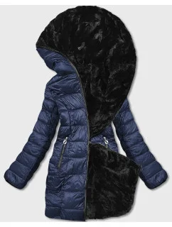 Dámska obojstranná bunda s kožušinou tmavomodrá (b8052-3)