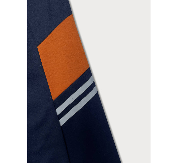 Tmavomodré pánske teplákové nohavice s farebnými vsadkami (8K206B-25)