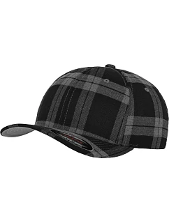 Flexfit 6197 6-panelová čiapka s šiltom „Tartan Plaid“ 55.6197 čierna/sivá