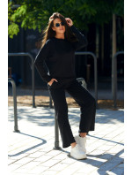 Bavlnený komplet Mikina + Nohavice so širokými nohavicami čierny