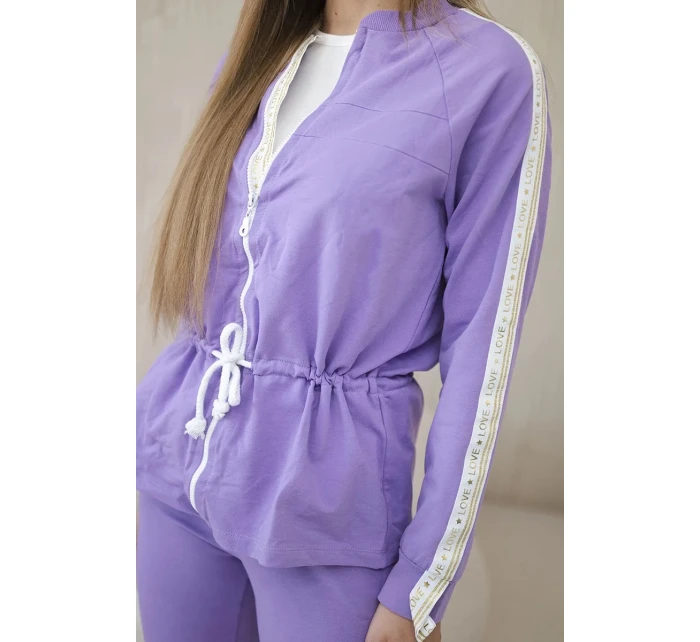 Dámska bavlnená súprava s pruhmi a sťahovacím lemom fialová Dámska bavlnená súprava s pruhmi a sťahovacím lemom fialová