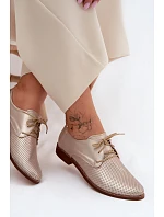 Kožené dámské elegantní šněrovací polobotky model 22136719 Zlaté - Zazoo