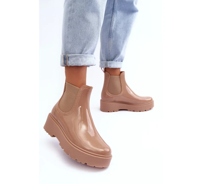 Lakované kožené boty na platformě Big Star Béžová