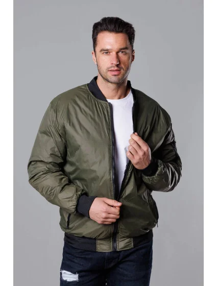 Pánská bunda typu "bomber" v army barvě s podšívkou model 18345004 - J.STYLE