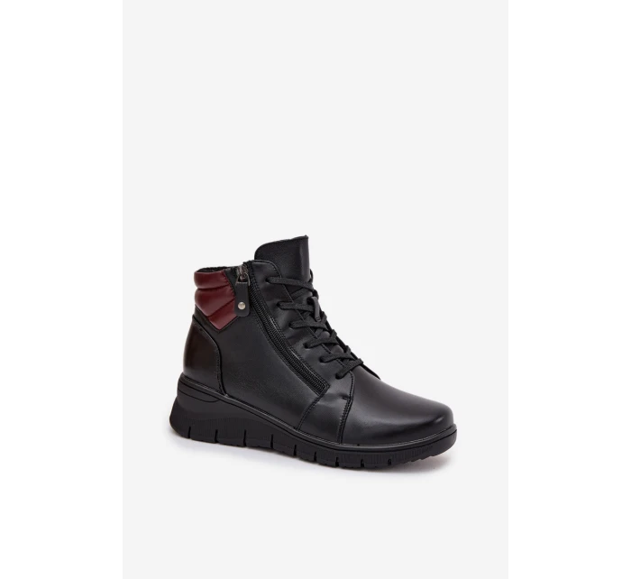 Skórzane Botki Damskie Na Koturnie Ocieplane Vinceza 39963 Czarne