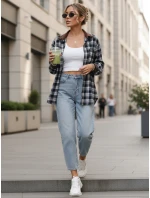 Dámska kockovaná košeľa na gombíky tmavomodrá FashionStreet DY0483