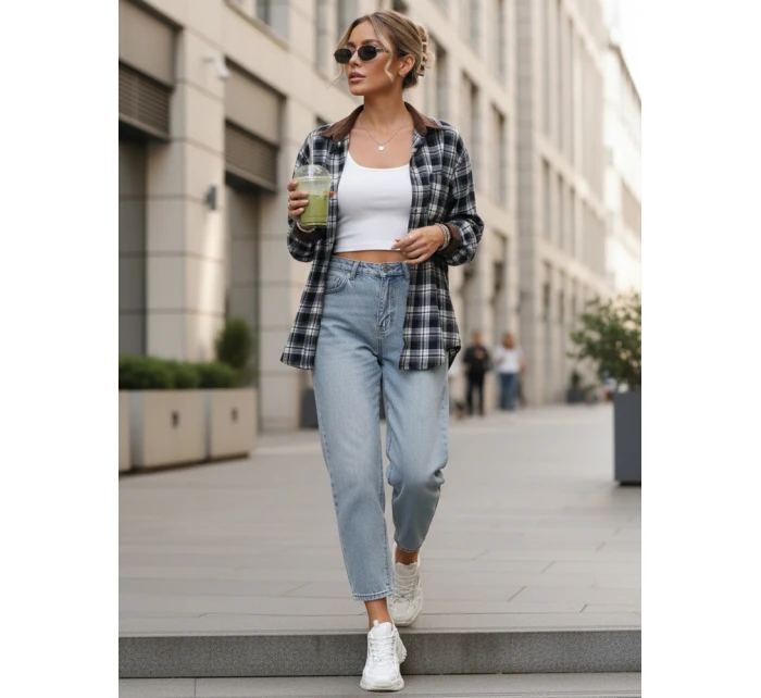 Dámska kockovaná košeľa na gombíky tmavomodrá FashionStreet DY0483