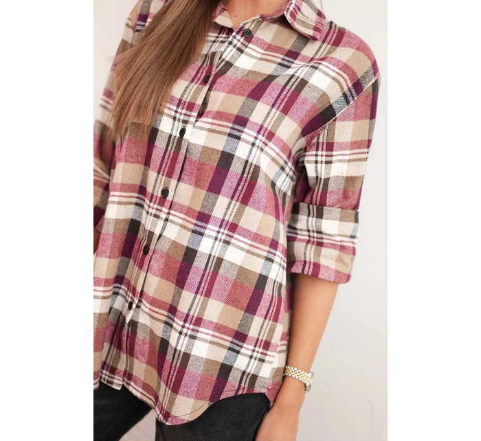 Dámská bavlněná košile s delším zadním dílem kostkovaná model 21379166 - K-Fashion