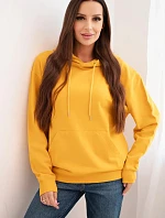 Dámska mikina s kapucňou a klokaním vreckom z pletenej bavlny v horčicovej farbe