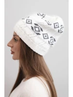 Dámska zimná vlnená čiapka s geometrickým vzorom K434 biela + grafitová