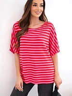 Dámska bavlnená pruhovaná blúzka s krátkymi rukávmi červená