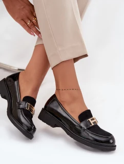 Lakované dámske mokasíny so zlatými detailmi S.Barski - čierne