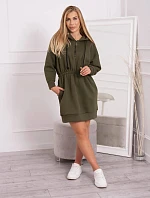 Dámske šaty s kapucňou 68470 Khaki zelená - K-Fashion