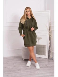 Dámske šaty s kapucňou 68470 Khaki zelená - K-Fashion