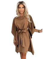 287-39 SOFIA Motýlie šaty so zaväzovaním v páse - cappuccino 287-39 SOFIA Motýlie šaty so zaväzovaním v páse - cappuccino