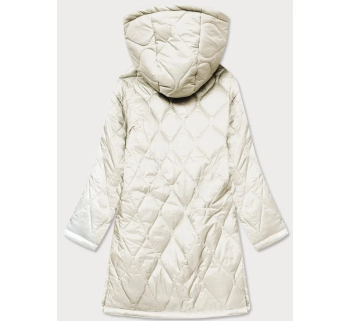 Dámská prošívaná oversize bunda v ecru barvě s kapucí model 20471213 - Ann Gissy