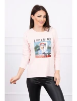 Halenka s potiskem model 18744194 pudrově růžová - K-Fashion Halenka s potiskem model 18744194 pudrově růžová - K-Fashion