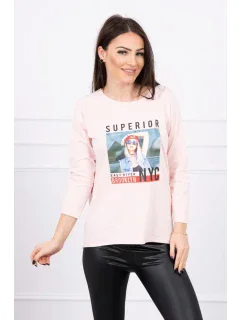 Halenka s potiskem model 18744194 pudrově růžová - K-Fashion