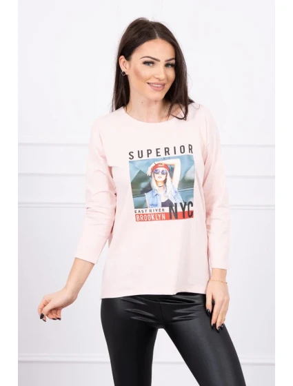 Halenka s potiskem model 18744194 pudrově růžová - K-Fashion Halenka s potiskem model 18744194 pudrově růžová - K-Fashion