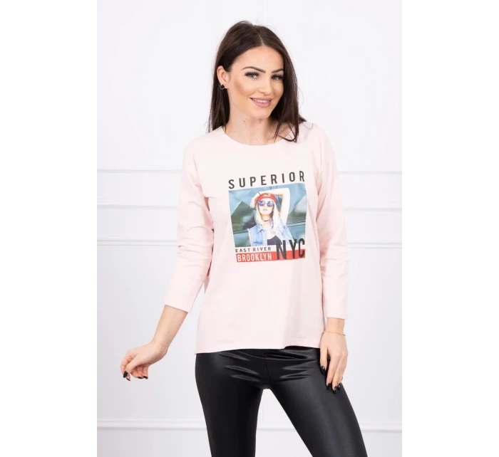 Halenka s potiskem model 18744194 pudrově růžová - K-Fashion Halenka s potiskem model 18744194 pudrově růžová - K-Fashion