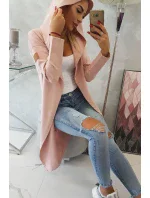 Dlhý kabát s kapucňou tmavo púdrovo ružový