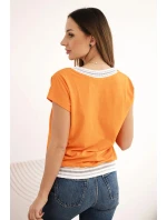 Dámska bavlnená blúzka s výstrihom do V a oranžovou potlačou NEW YORK